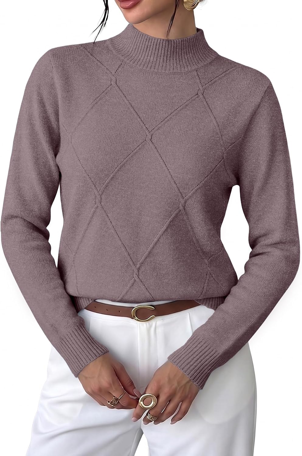 WIHOLL Womens Tops Sweaters Argyle Knit Long Sleeve Fall Outfits Winter