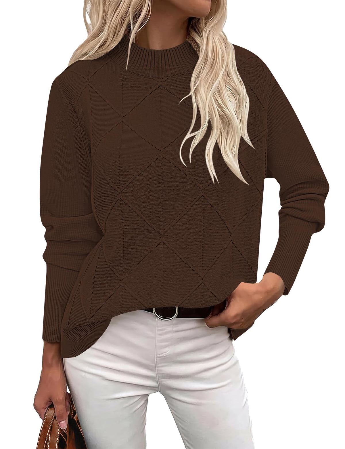 LOMON Women's Mock Neck Sweater Long Sleeve 2026 Fall Winter Knitted Tops