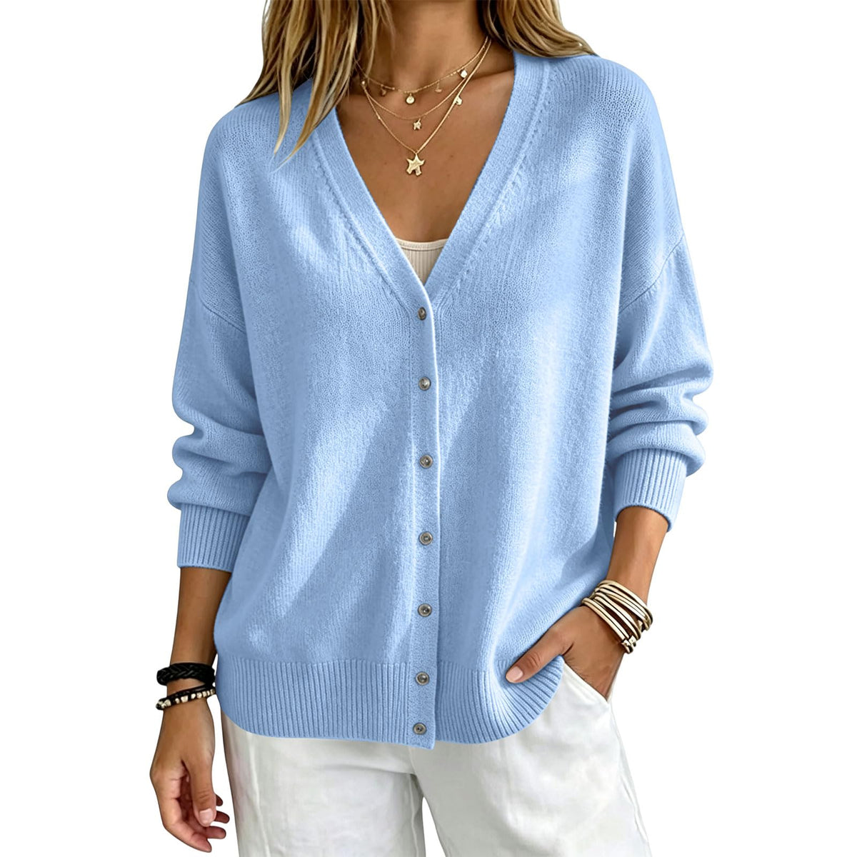Cashmere Cardigans Sweater for Women Warm Lightweight Button Front Cardigan