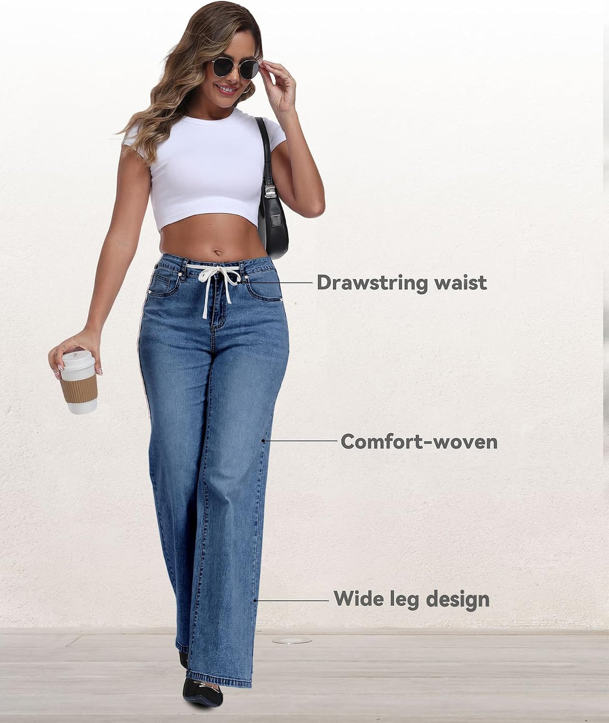 MARIASHA Wide Leg Jeans for Women Trendy Baggy Jeans Women Drawstring Pants