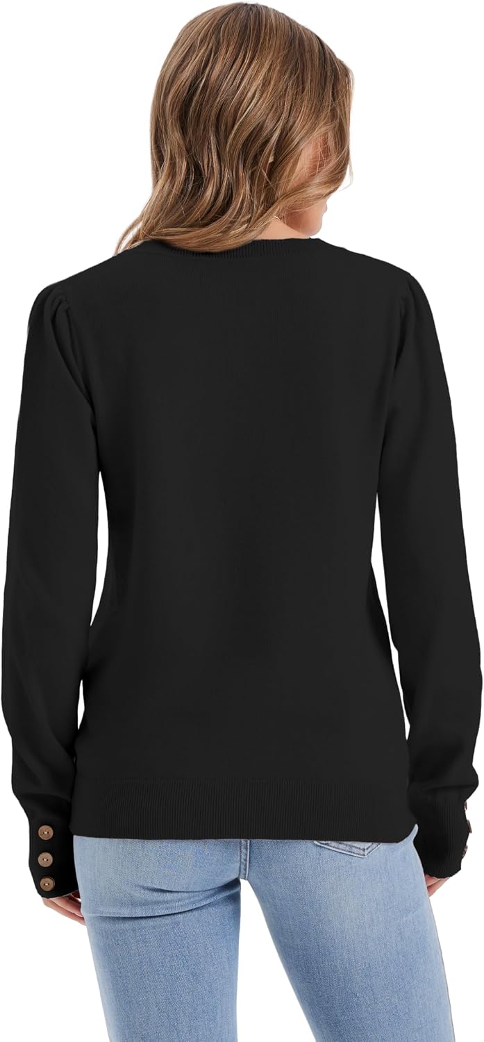 Womens Sweaters Fall Fashion 2025 Long Sleeve Button Cuff Soft Knit Pullover Trendy Tops Dressy Casual Blouses
