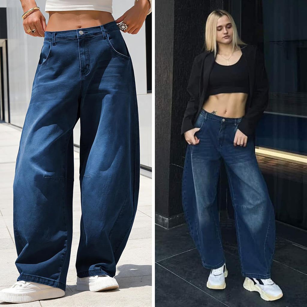 EXLURA Barrel Jeans Women Y2K Boyfriend Denim Pants Casual Baggy Jeans