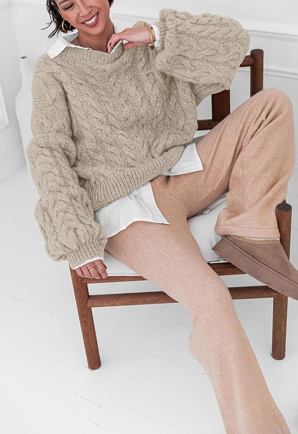 PRETTYGARDEN Womens Sweaters Fall 2026 Cable Knit Long Sleeve Crewneck Oversized Sweater Chunky Pullover Loose Outfits