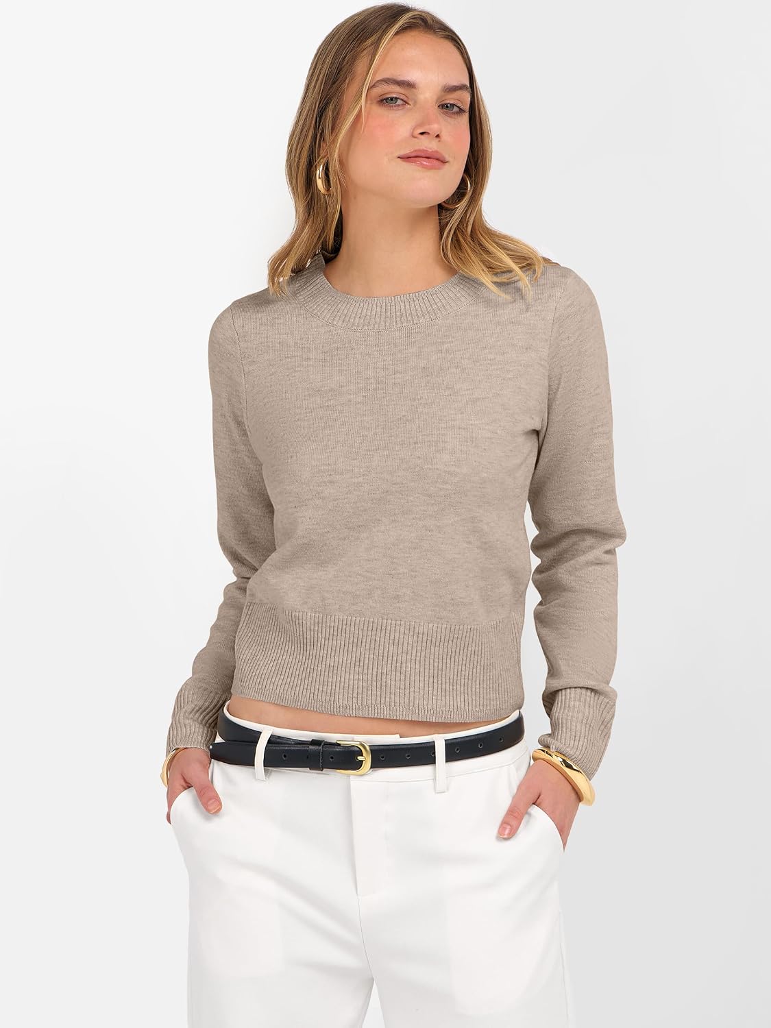 ANRABESS Women’s Long Sleeve Cropped Crew Neck Lightweight Fall Sweaters