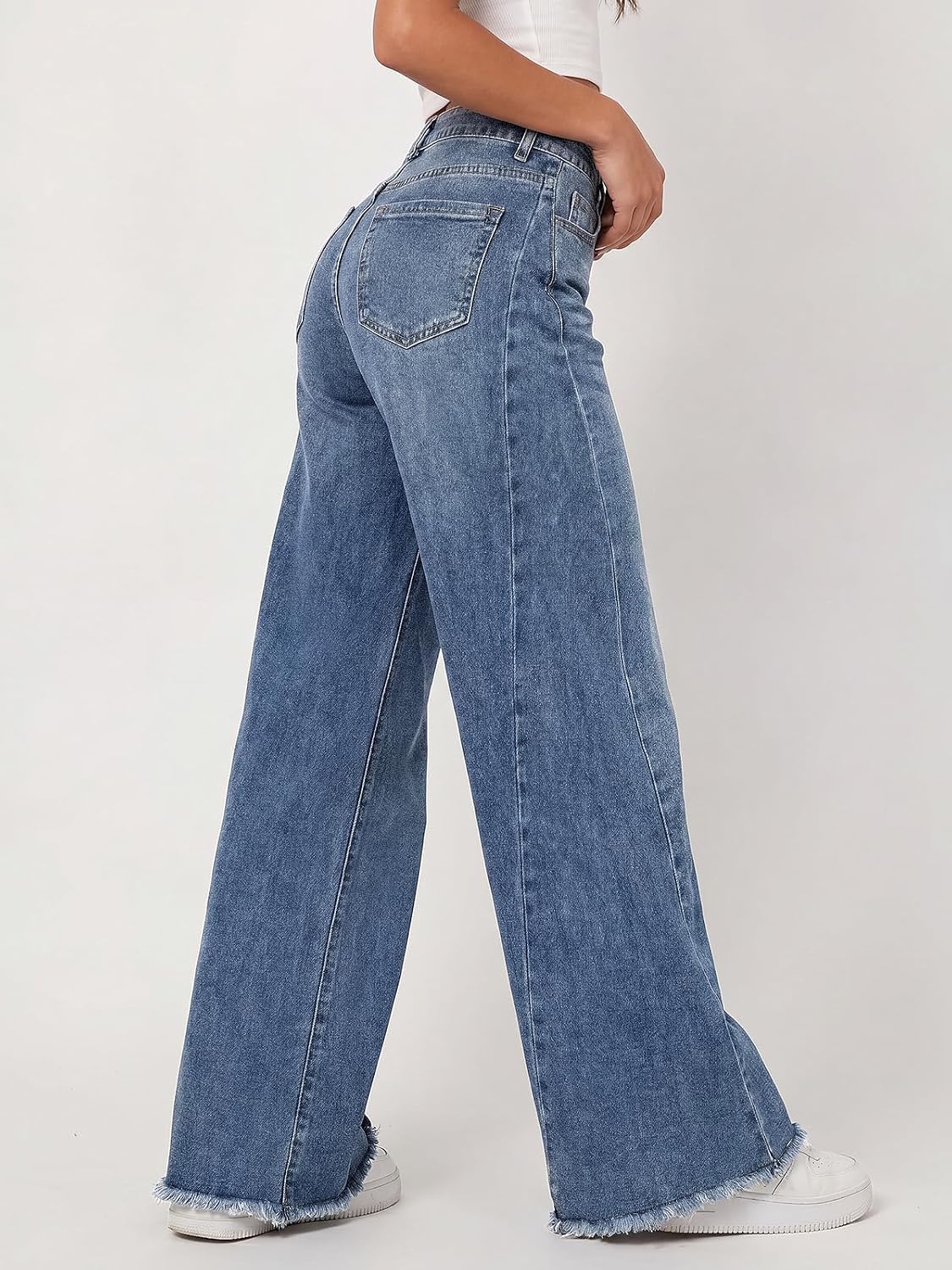 Trendy Queen Women's Wide Leg Jeans, Relaxed Loose with Raw Hem Pants