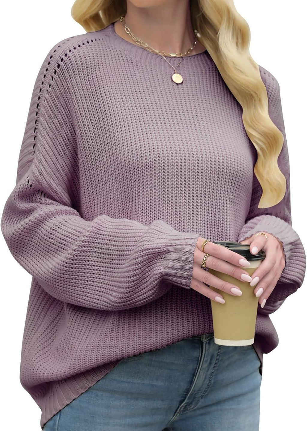 Sweaters for Women Oversized Casual Knit Ribbed Pullover Tunic Tops S-3XL