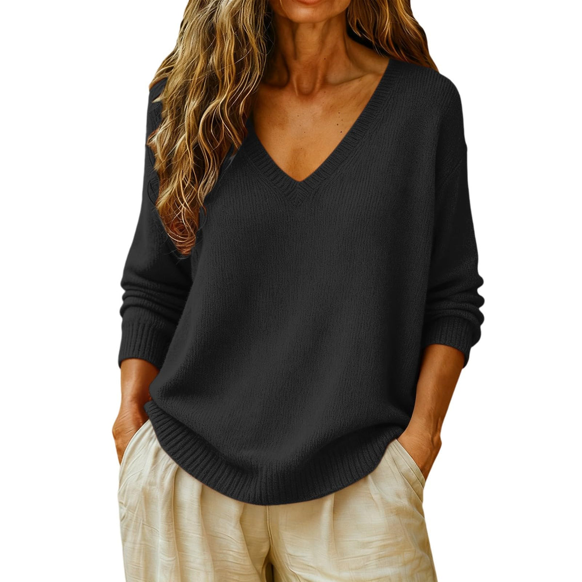 Cashmere Sweaters for Women Long Sleeve V Neck Fall Tops