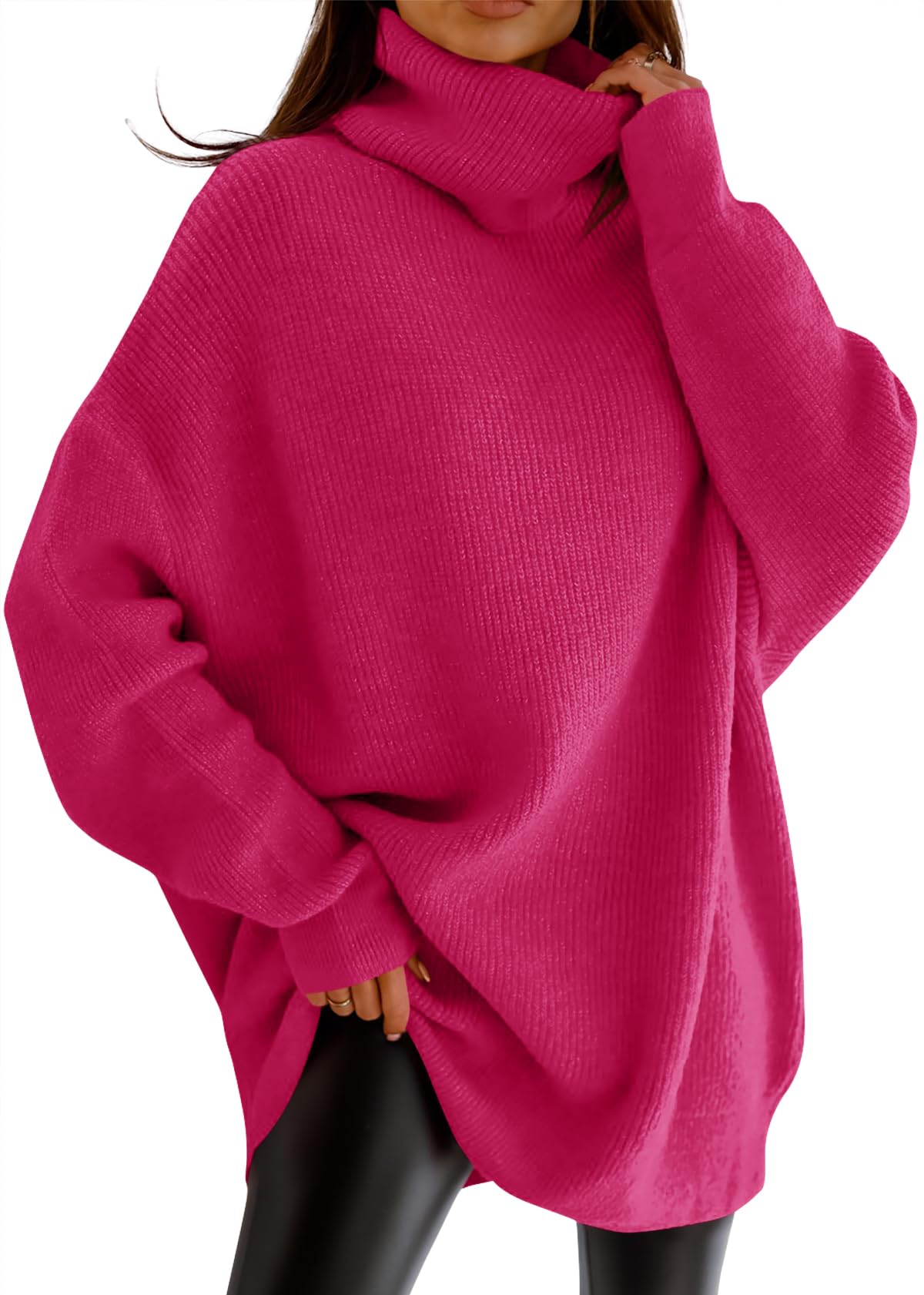 Womens Turtleneck Oversized Sweater Batwing Chunky Pullover Sweater Casual Fall Loose Knit Jumper Top