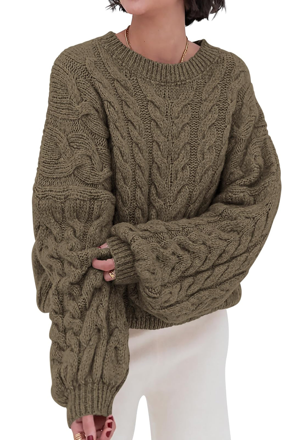 PRETTYGARDEN Womens Sweaters Fall 2026 Cable Knit Long Sleeve Crewneck Oversized Sweater Chunky Pullover Loose Outfits