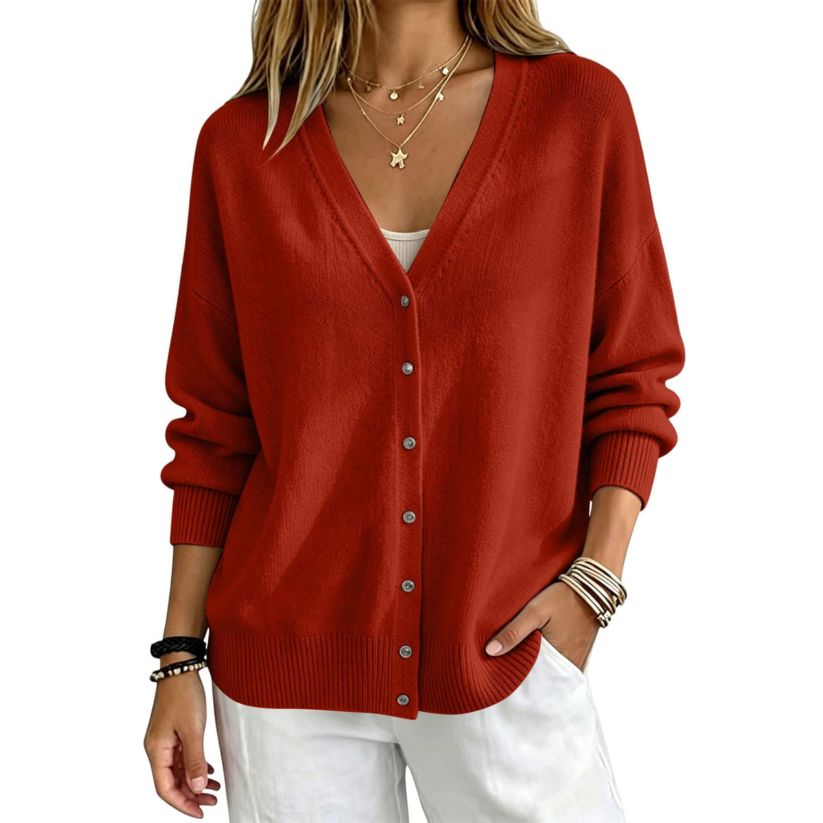Cashmere Cardigans Sweater for Women Warm Lightweight Button Front Cardigan