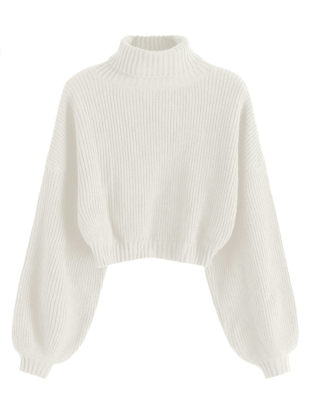 ZAFUL Women's Cropped Turtleneck Sweater Lantern Sleeve Ribbed Knit Pullover Sweater Jumper