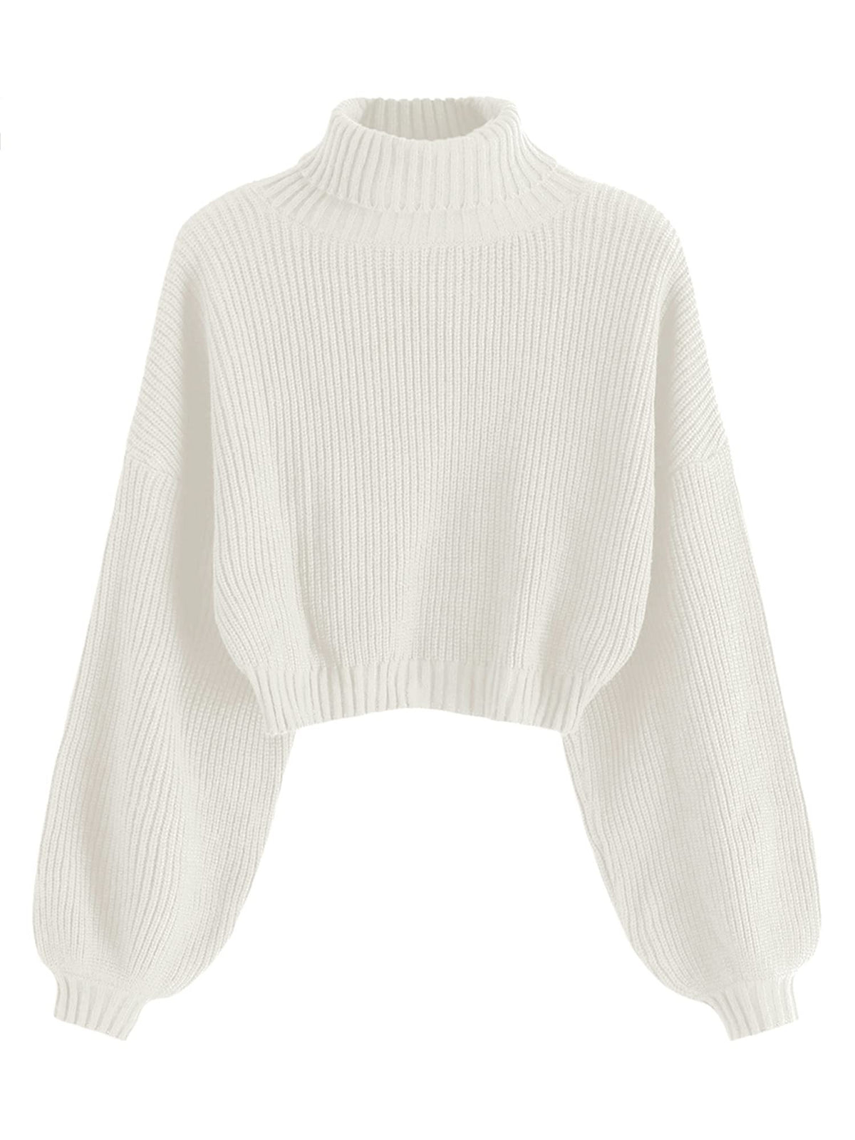 ZAFUL Women's Cropped Turtleneck Sweater Lantern Sleeve Ribbed Knit Pullover Sweater Jumper