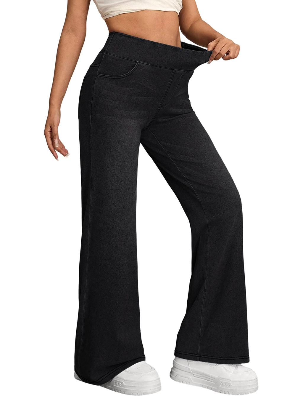 IWD Wide Leg Jeans for Women High Waisted Stretchy Pull On Denim Pants