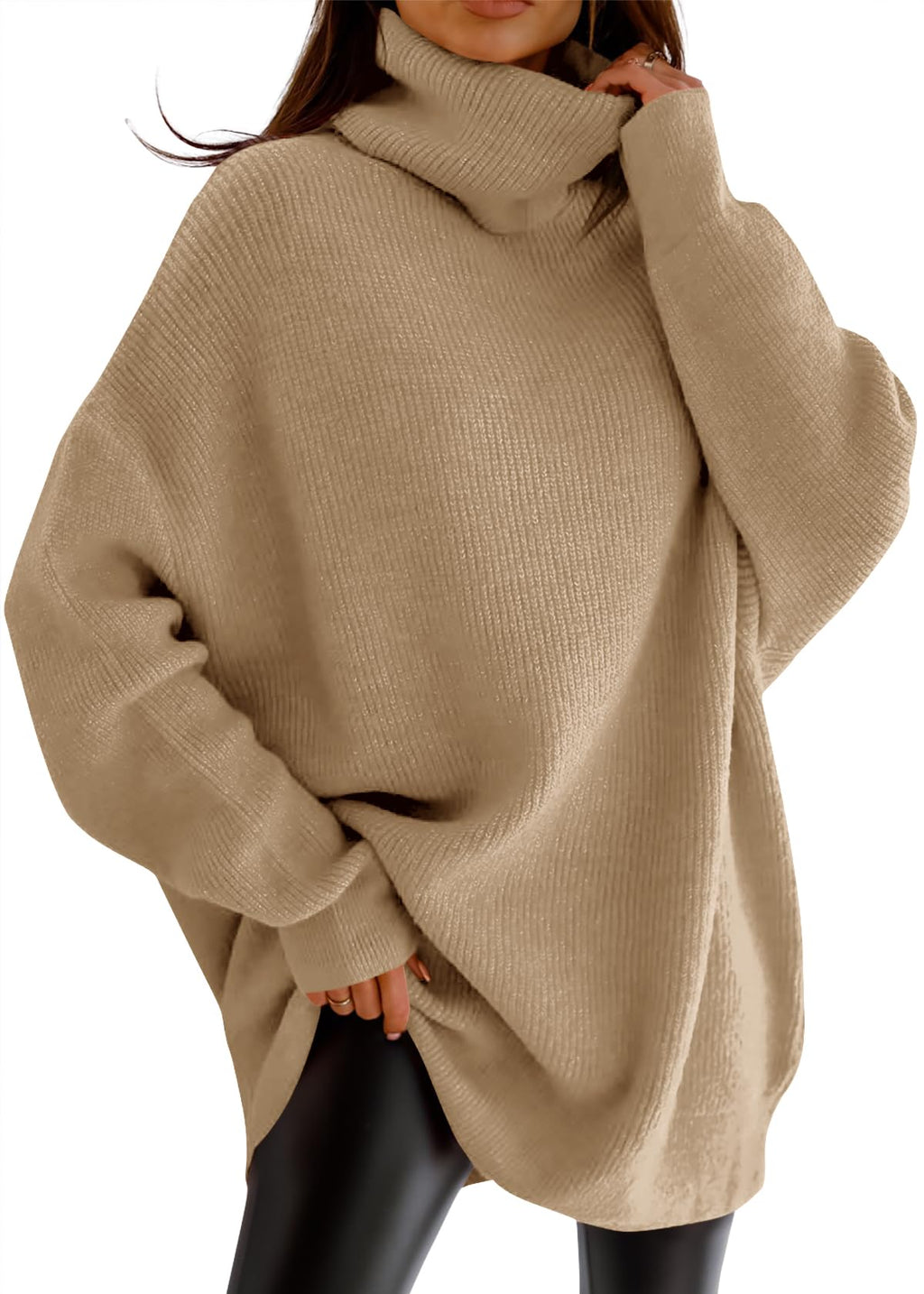 Womens Turtleneck Oversized Sweater Batwing Chunky Pullover Sweater Casual Fall Loose Knit Jumper Top