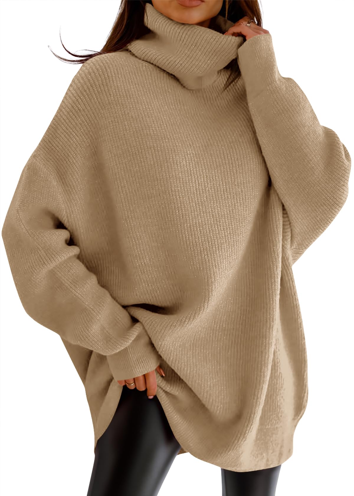 Womens Turtleneck Oversized Sweater Batwing Chunky Pullover Sweater Casual Fall Loose Knit Jumper Top