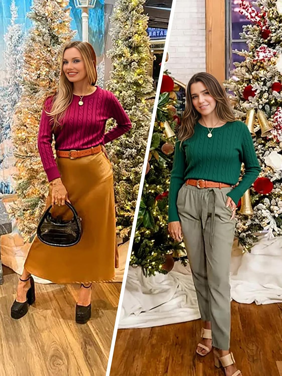 Womens Winter Fall Sweaters 2026 Trendy Cable Knit Long Sleeve Crewneck Tops Casual Outfit Sweater for Women