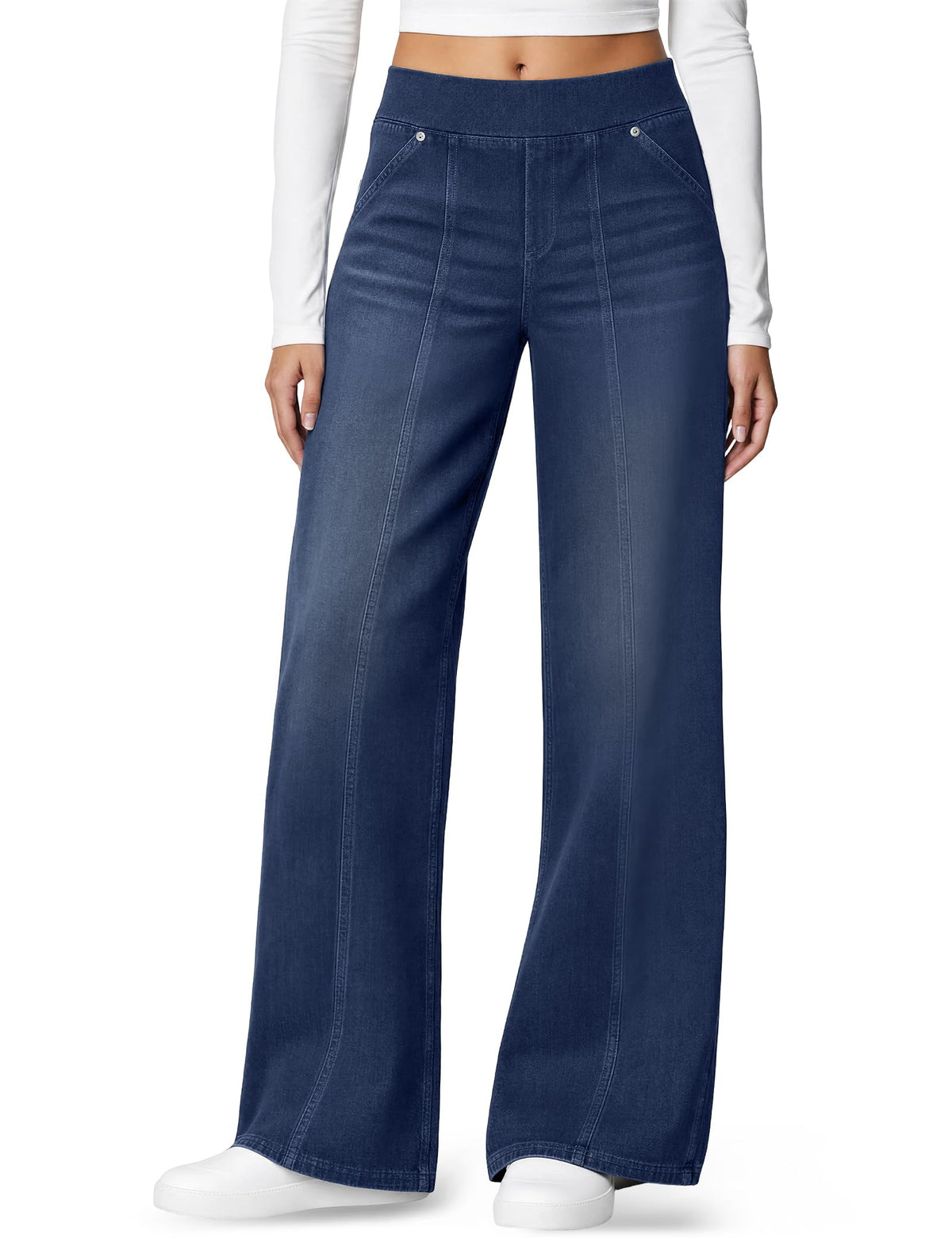 DLOODA Women's Stretchy Wide Leg Jeans High Waisted Pull on Sweatpant Jeans