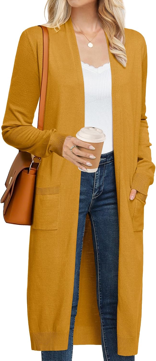 GRACE KARIN Women's 2026 Trendy Long Cardigans Sweater Lightweight Open Front Long Sleeve Maxi Duster Coats with Pockets