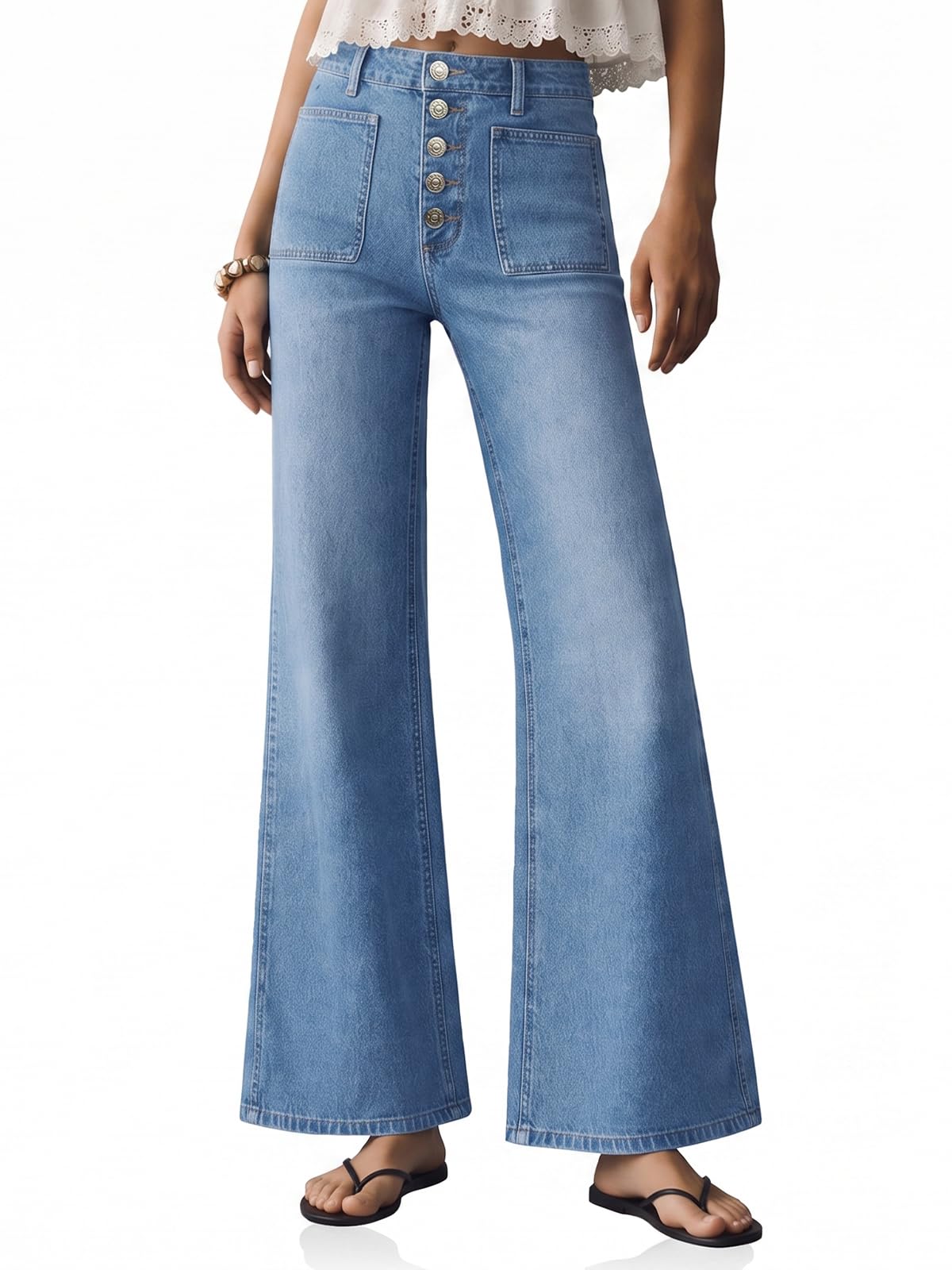 Cicy Bell Womens Wide Leg High Waisted Jeans Vintage Baggy Flare Denim Pant