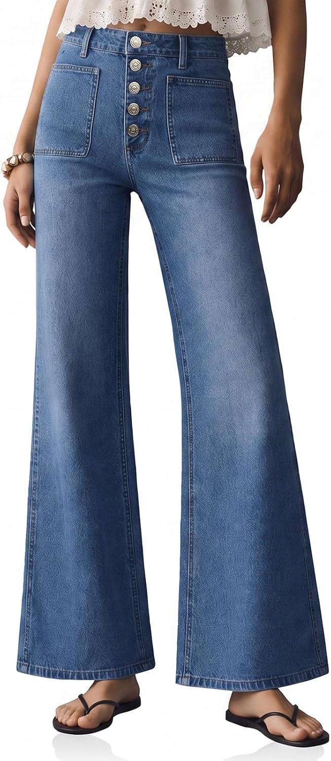 Cicy Bell Womens Wide Leg High Waisted Jeans Vintage Baggy Flare Denim Pant