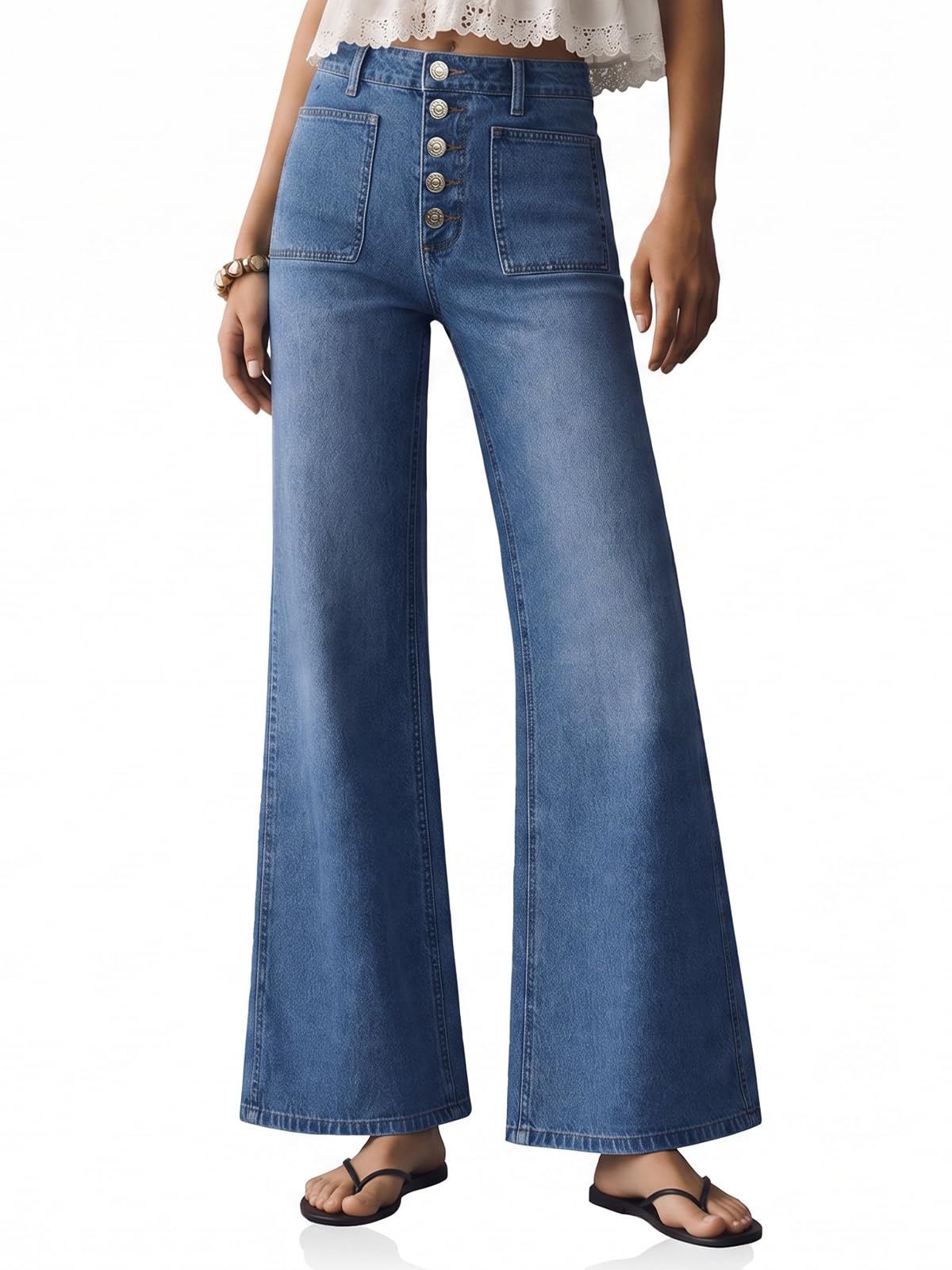 Cicy Bell Womens Wide Leg High Waisted Jeans Vintage Baggy Flare Denim Pant