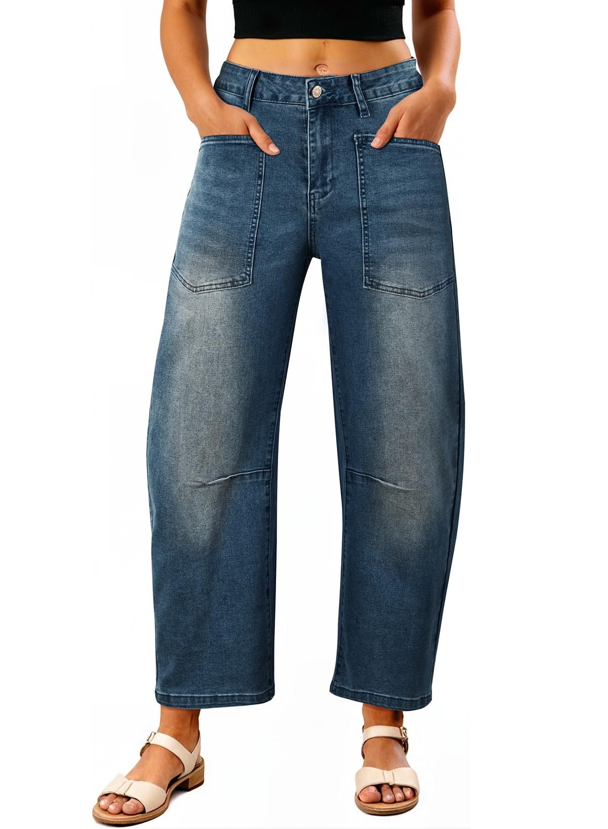EVALESS Barrel Jeans Women Baggy Stretchy Cropped Denim Pants