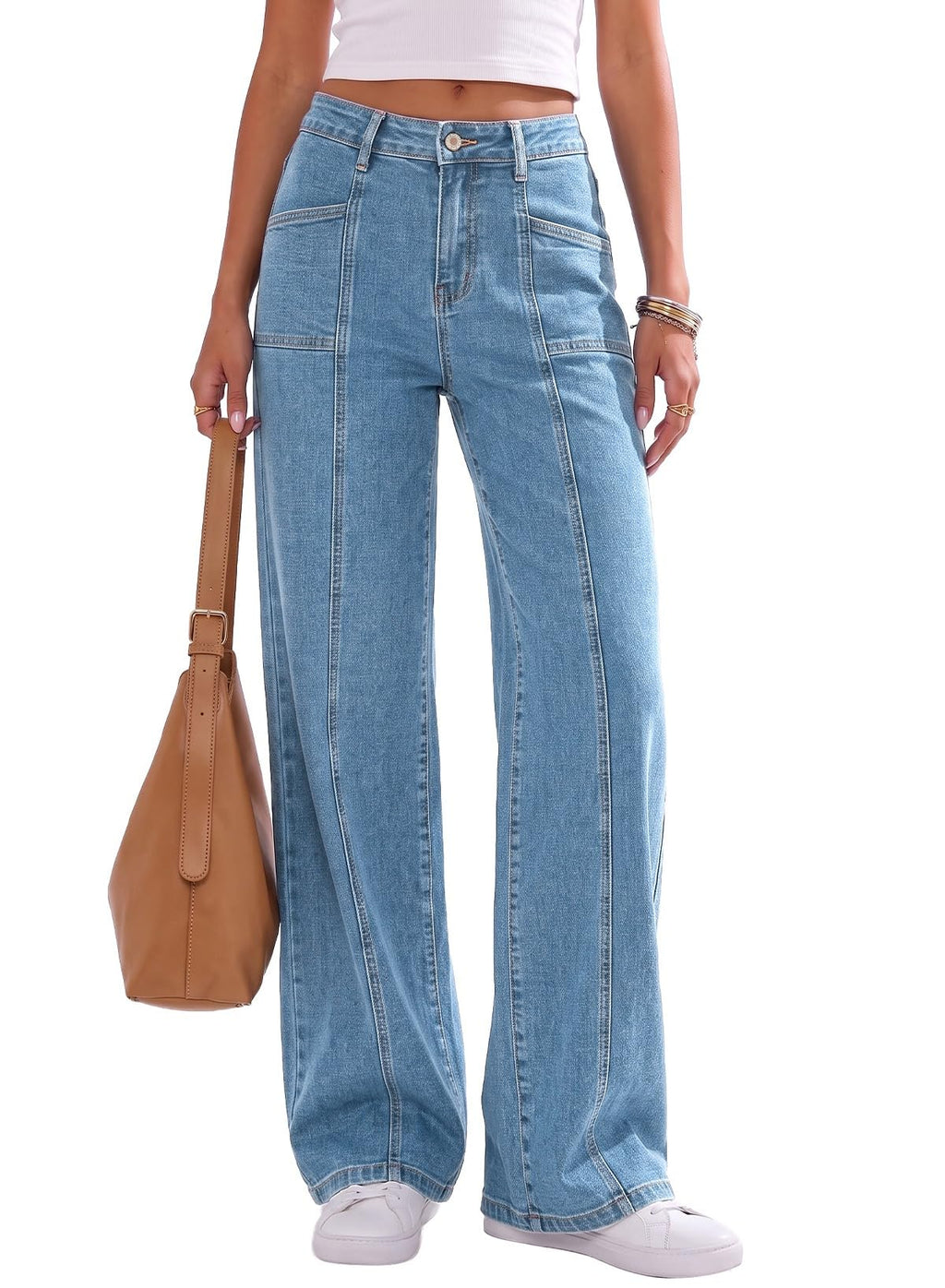 Sidefeel Women's High Waisted Jeans Loose Fit Wide Leg Denim Pants