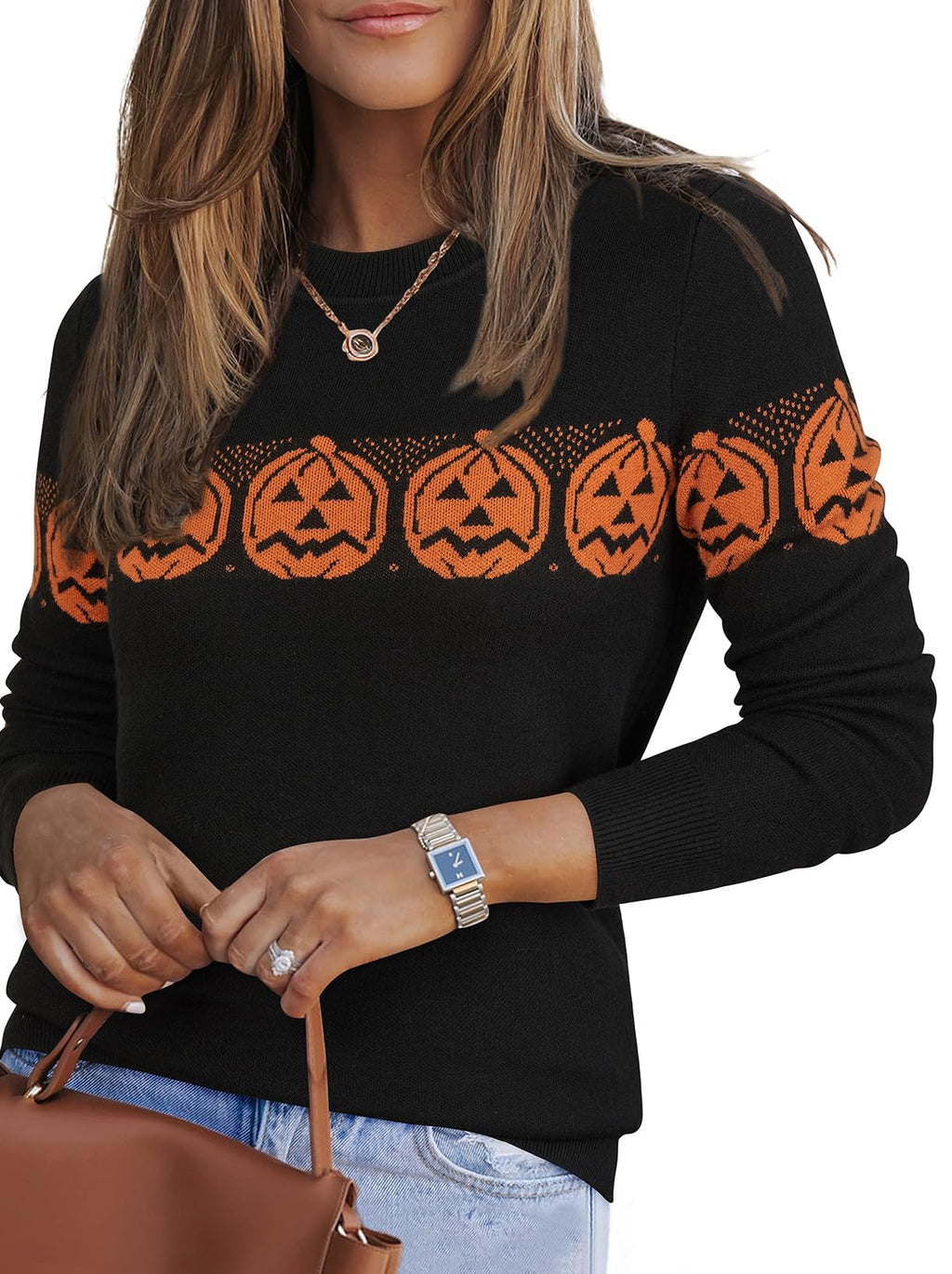 Arach&Cloz Women's Wool Blend Classic Crew Neck Casual Fall Sweaters