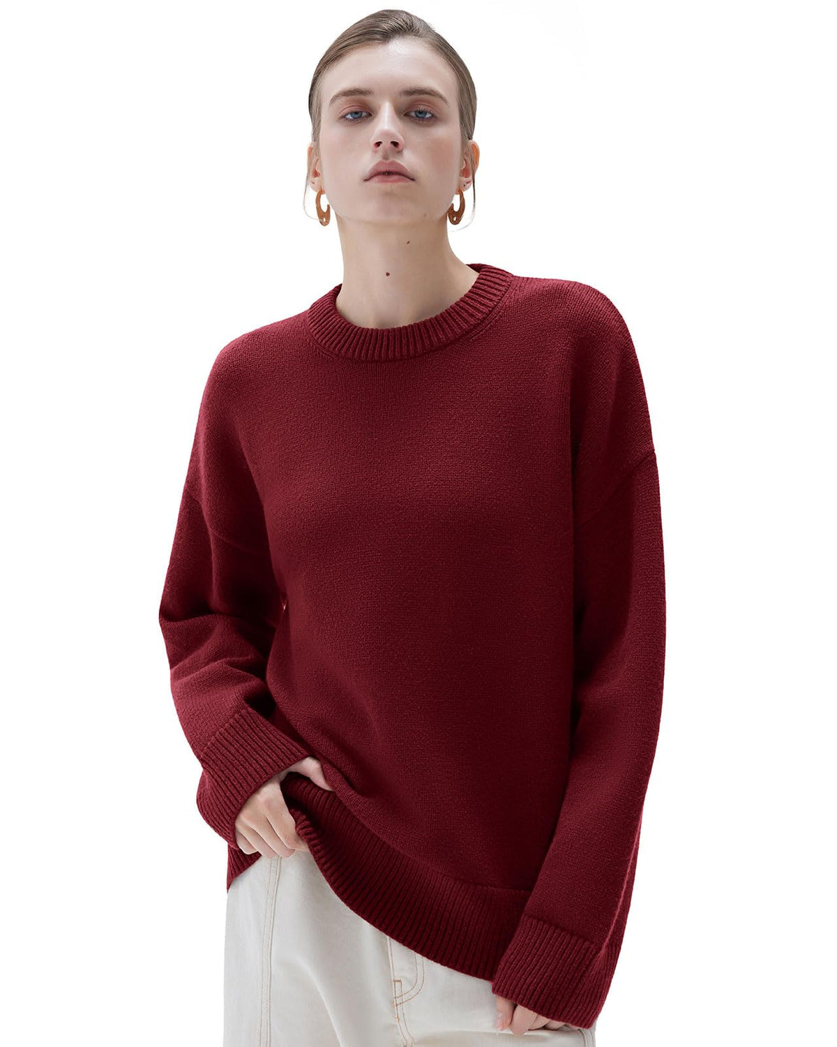 SUUKSESS Women Cashmere Blend Oversized Sweaters Long Sleeve Pullover Tops