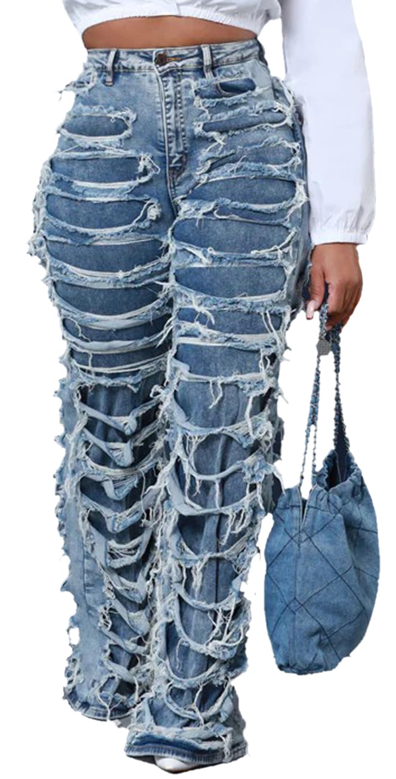 KnoInt Women's Wide Leg Straight Jeans High Waisted Baggy Stretch Loose Denim Pants