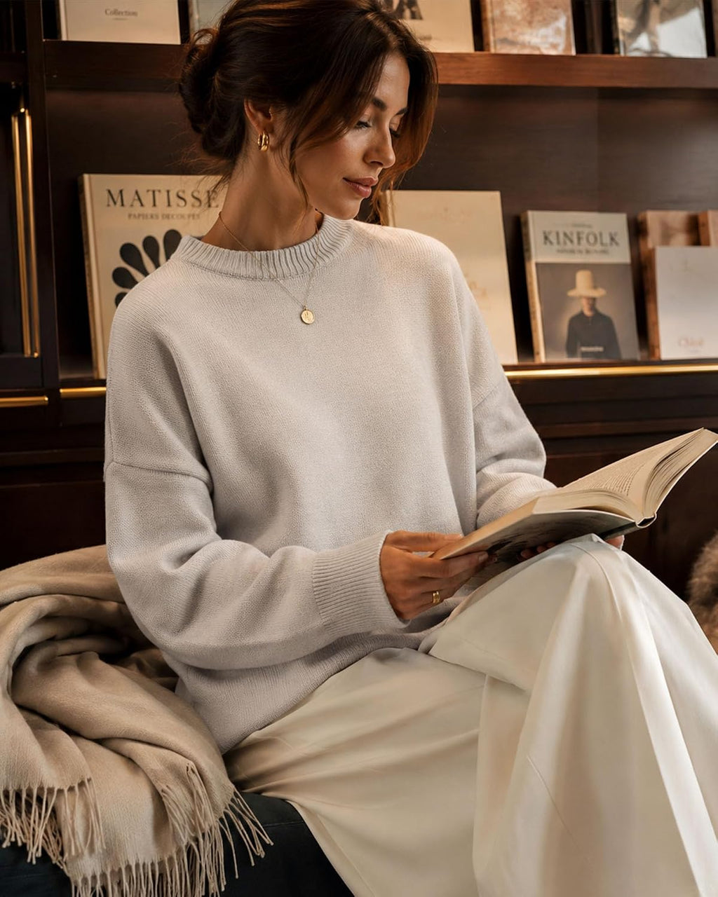 Oversized Sweaters for Women Cashmere Crewneck Pullover Sweater