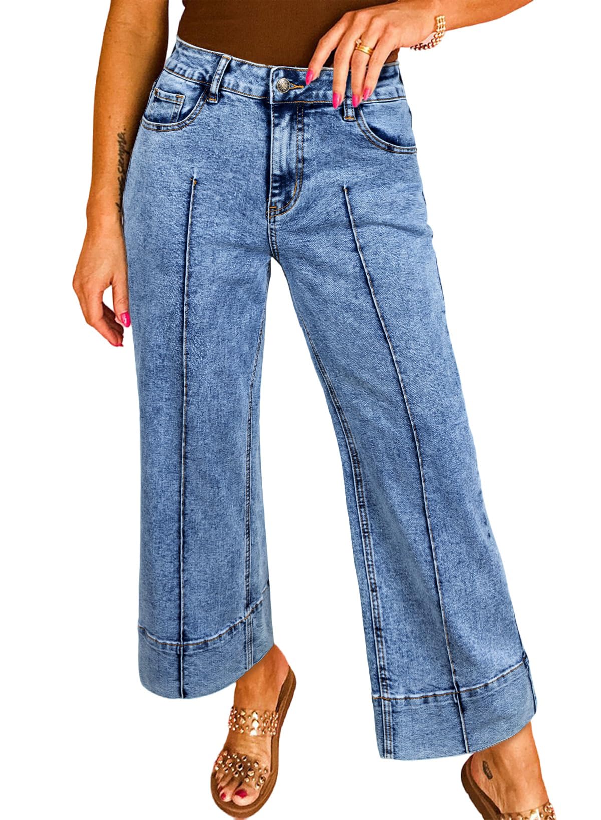 Astylish Women 2026 Wide Leg Jeans High Waisted Cropped Ankle Denim Pants