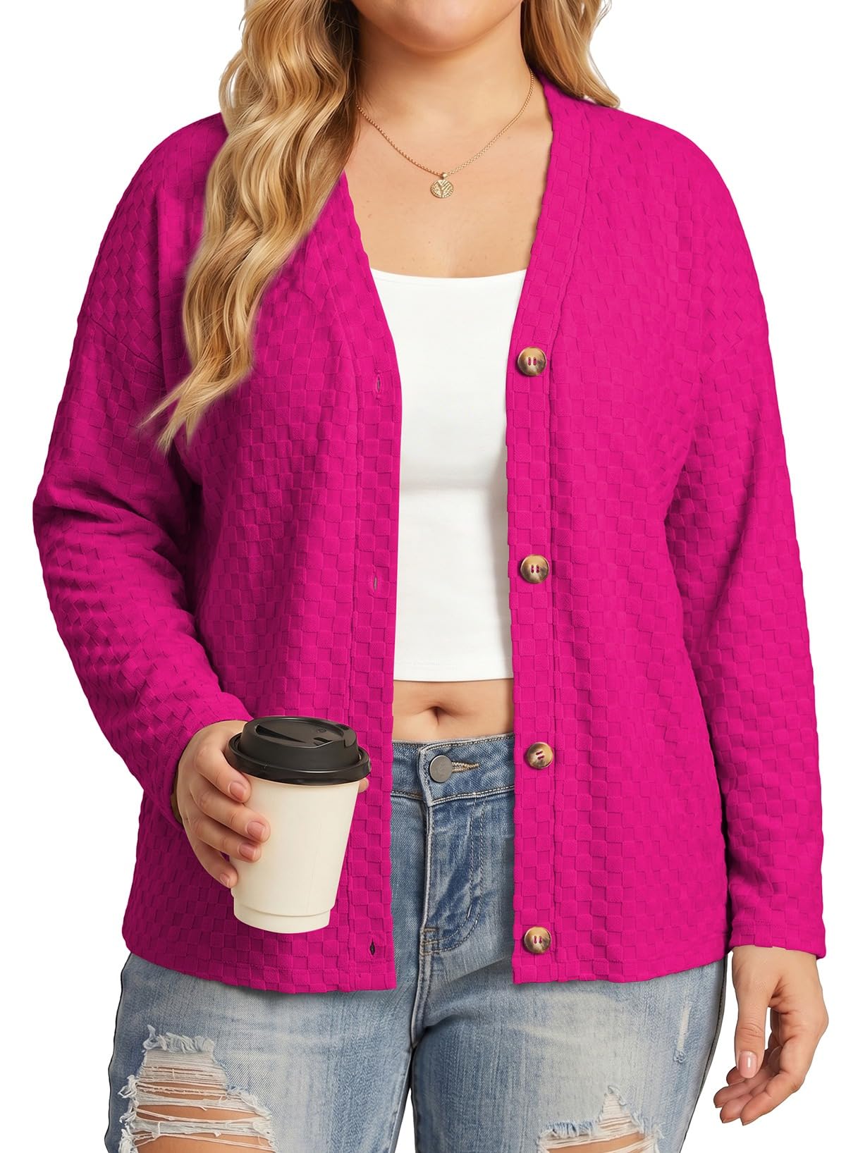 Eytino Plus Size Button Down Long Sleeve Cardigan for Women