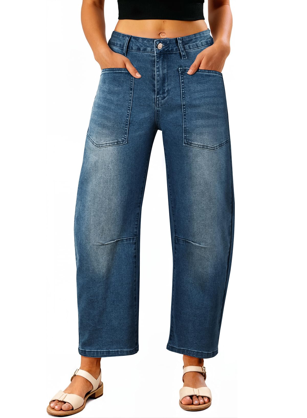 EVALESS Barrel Jeans Women Baggy Stretchy Cropped Denim Pants