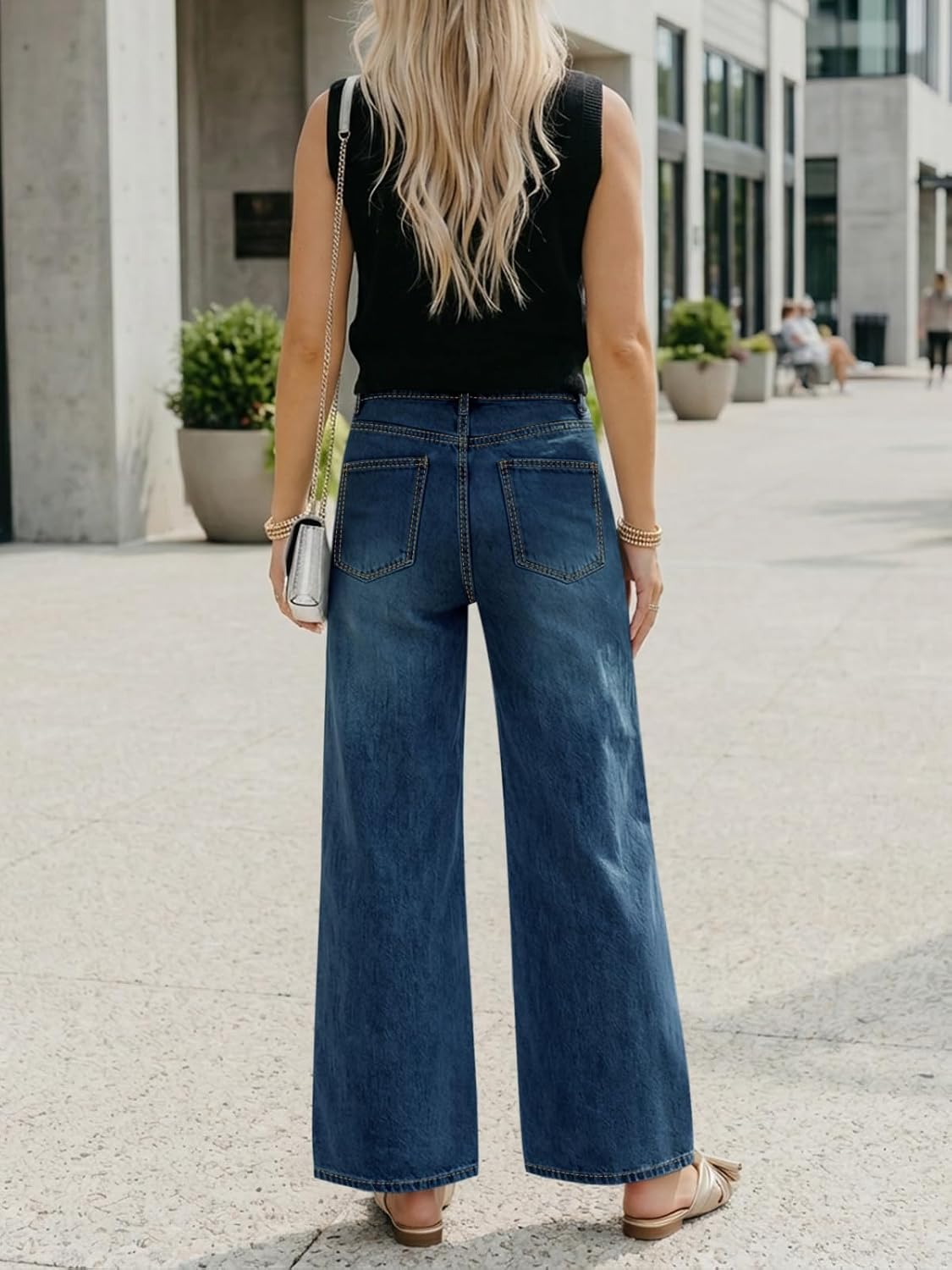 Cicy Bell Womens Wide Leg High Waisted Jeans Vintage Baggy Flare Denim Pant