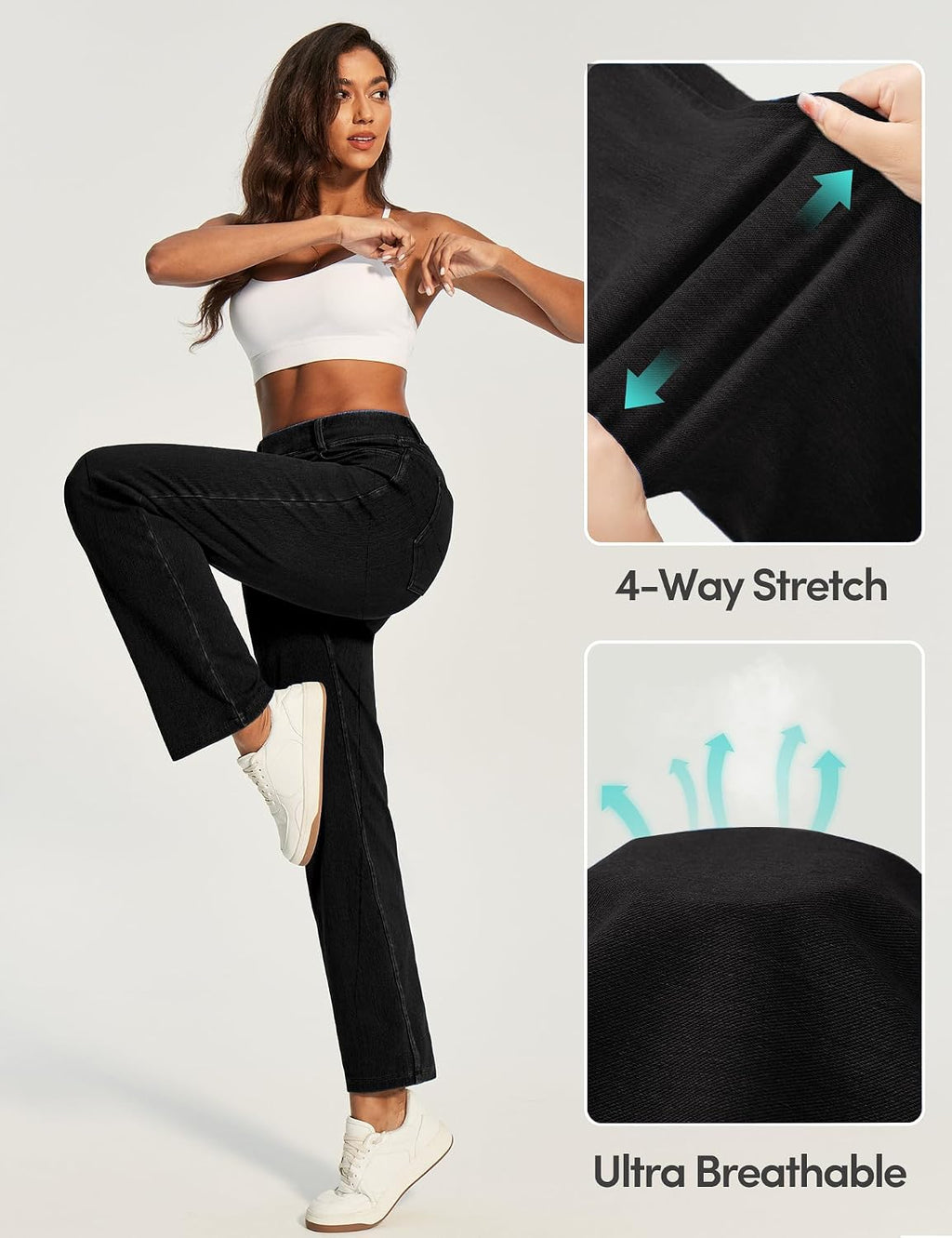 Stretchy Straight Leg Jeans for Women Pull On High Waisted Trendy Denim