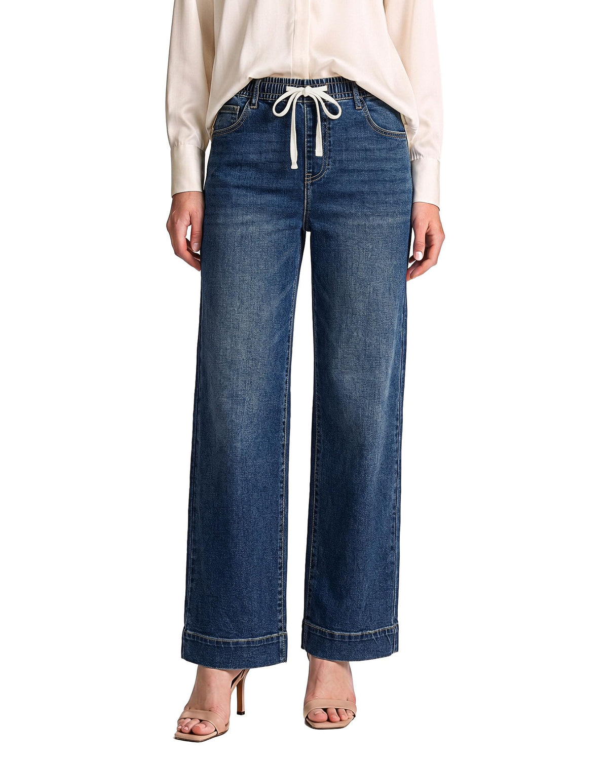 GRAPENT Jeans for Women Straight Leg High Rise Pull On Stretchy Denim Pants