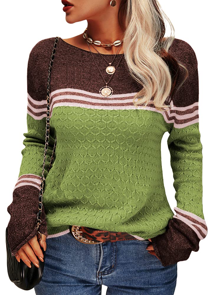 Danedvi Womens Fall Fashion 2026 Sweaters Colorblock Lightweight Striped Crewneck Winter Trendy Pullover Tops