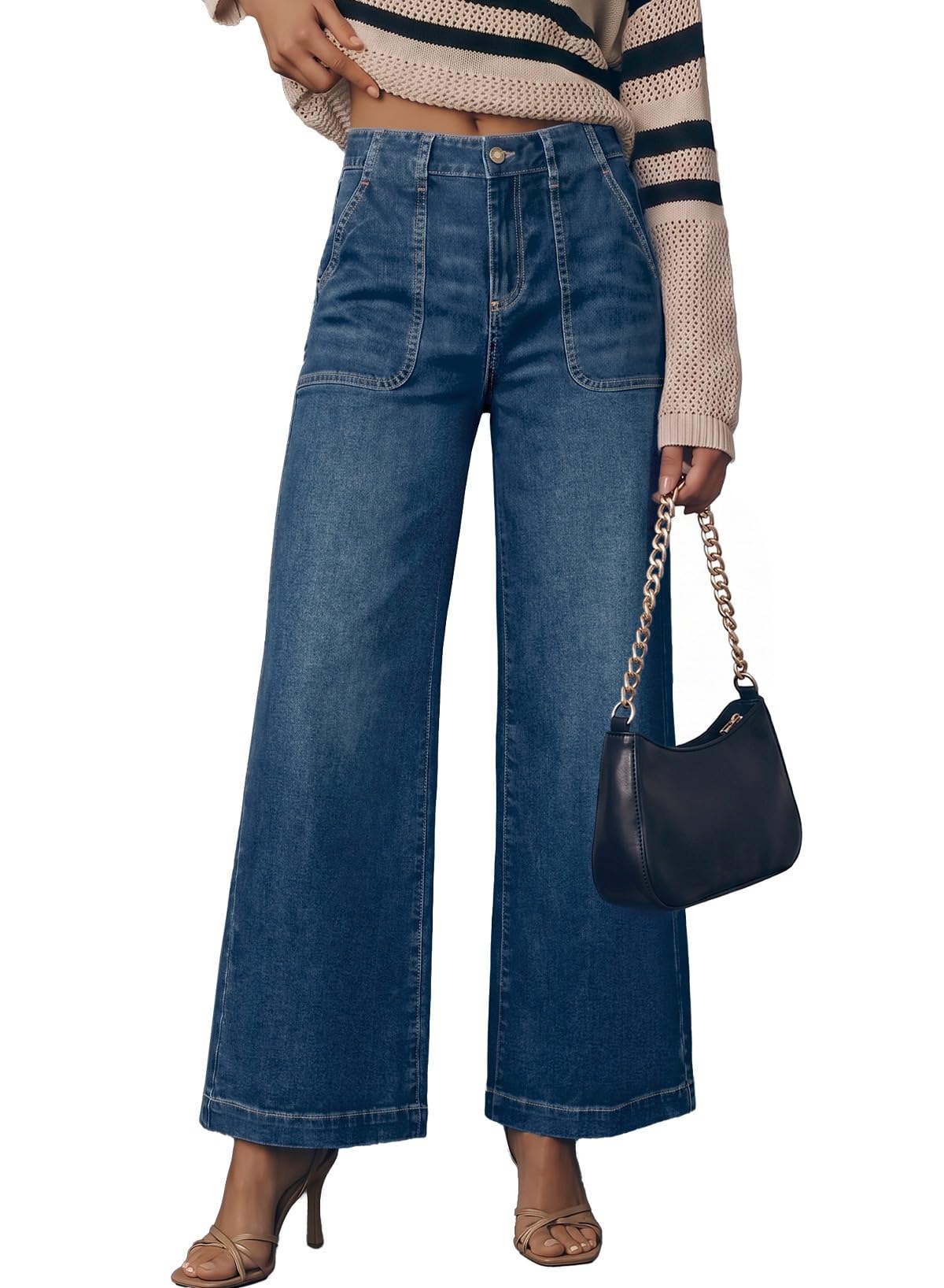 Sidefeel Womens Wide Leg Jeans High Waisted Baggy Denim Pants
