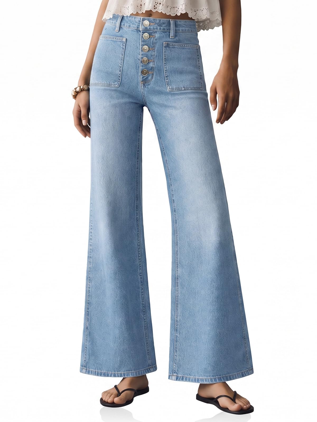 Cicy Bell Womens Wide Leg High Waisted Jeans Vintage Baggy Flare Denim Pant