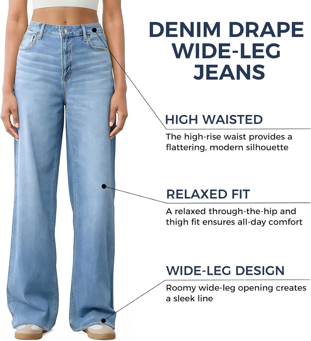 Women's Wide Leg Jeans High Waisted Baggy Straight Denim Pants