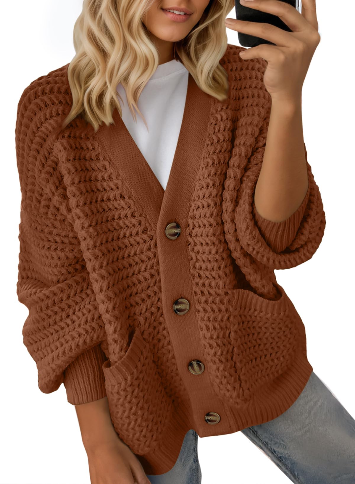 Dokotoo Women's 2026 Fashion Casual Open Front Long Sleeve Chunky Knit Cardigans Sweaters Outerwear Coats