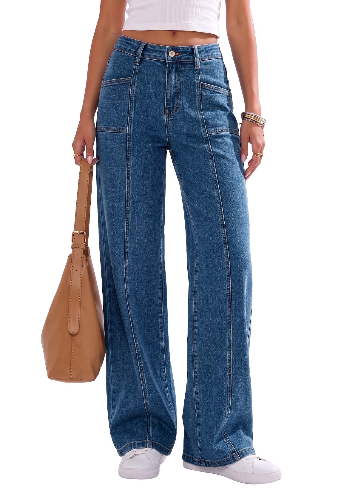 Sidefeel Women's High Waisted Jeans Loose Fit Wide Leg Denim Pants