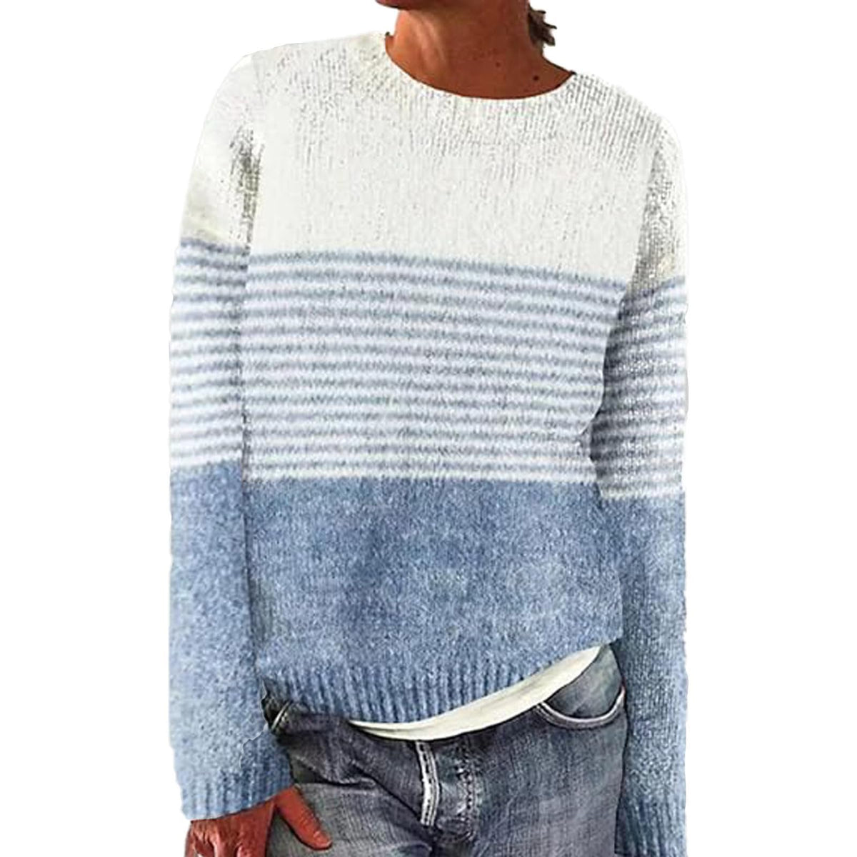 Fair Isle Sweater Women Boho Knitted Vintage Sweaters Casual Crewneck Long Sleeve Lightweight Cropped Pullover Tops