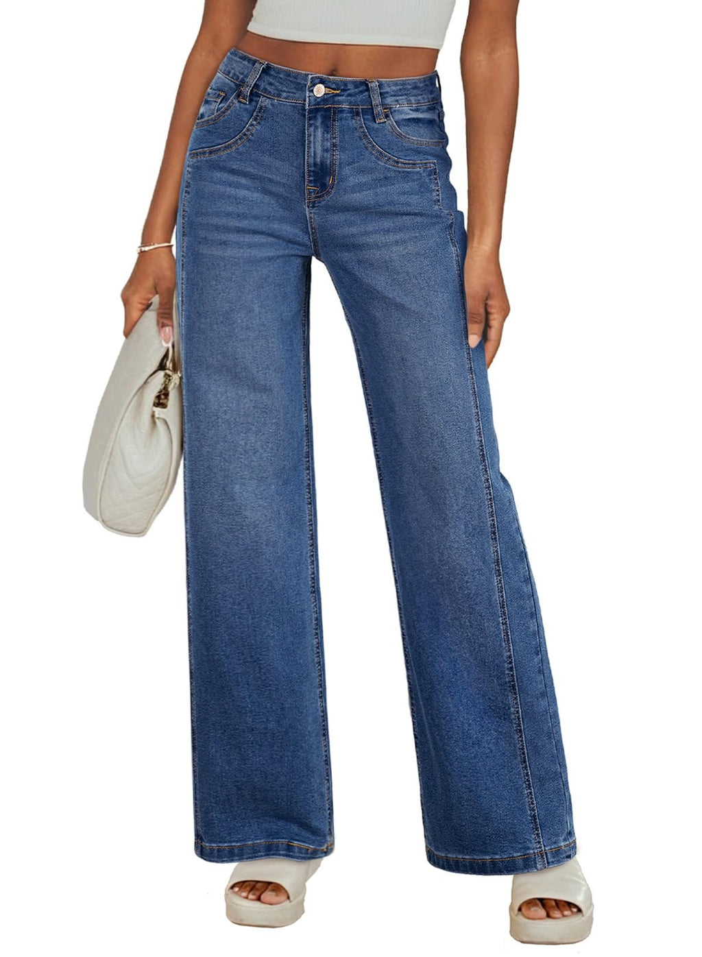 Sidefeel Women's Wide Leg Jeans High Waisted Stretchy Denim Pants