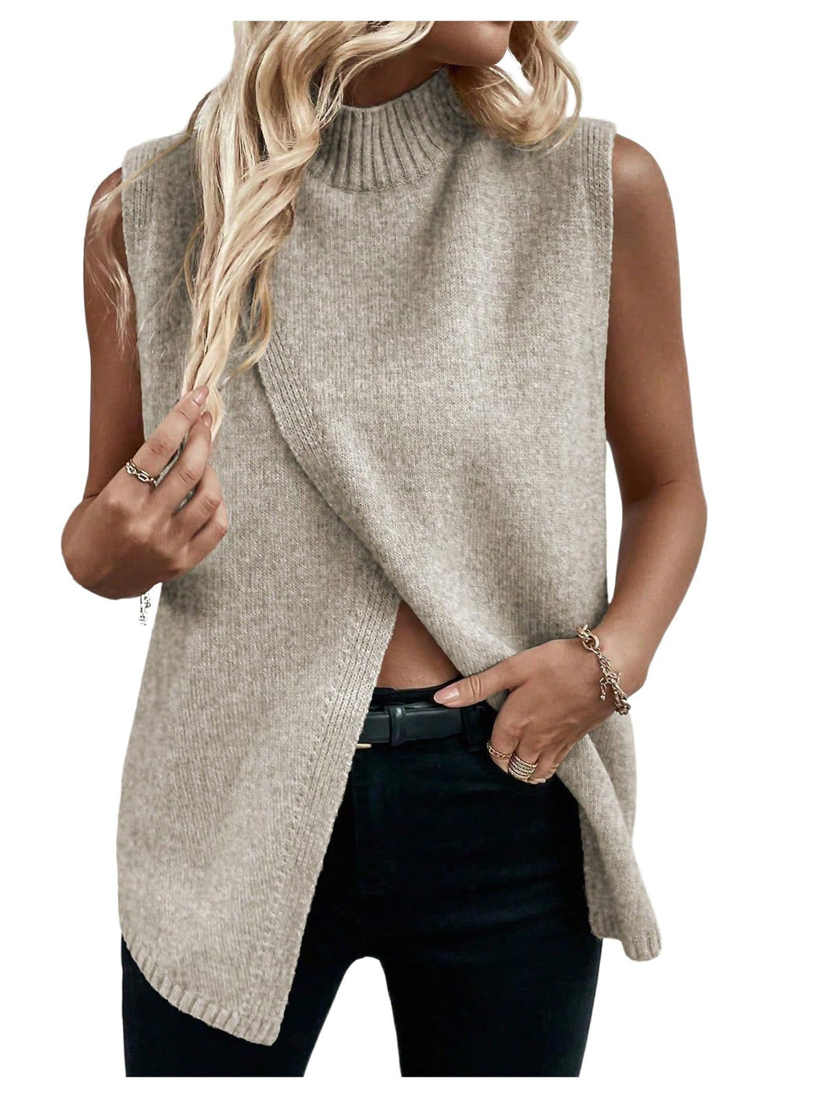 Verdusa Women's Sweater Vest Mock Neck Fall Sweaters Business Casual Outfit