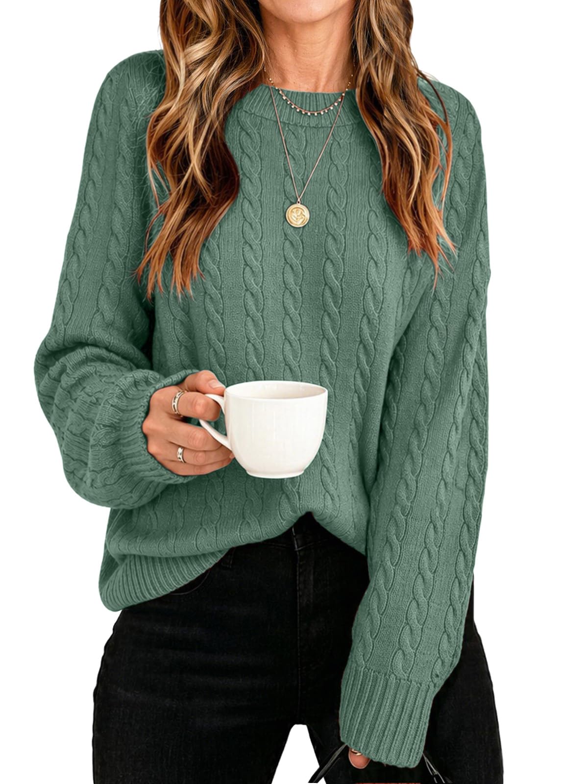 Womens Winter Fall Sweaters 2026 Trendy Cable Knit Long Sleeve Crewneck Tops Casual Outfit Sweater for Women