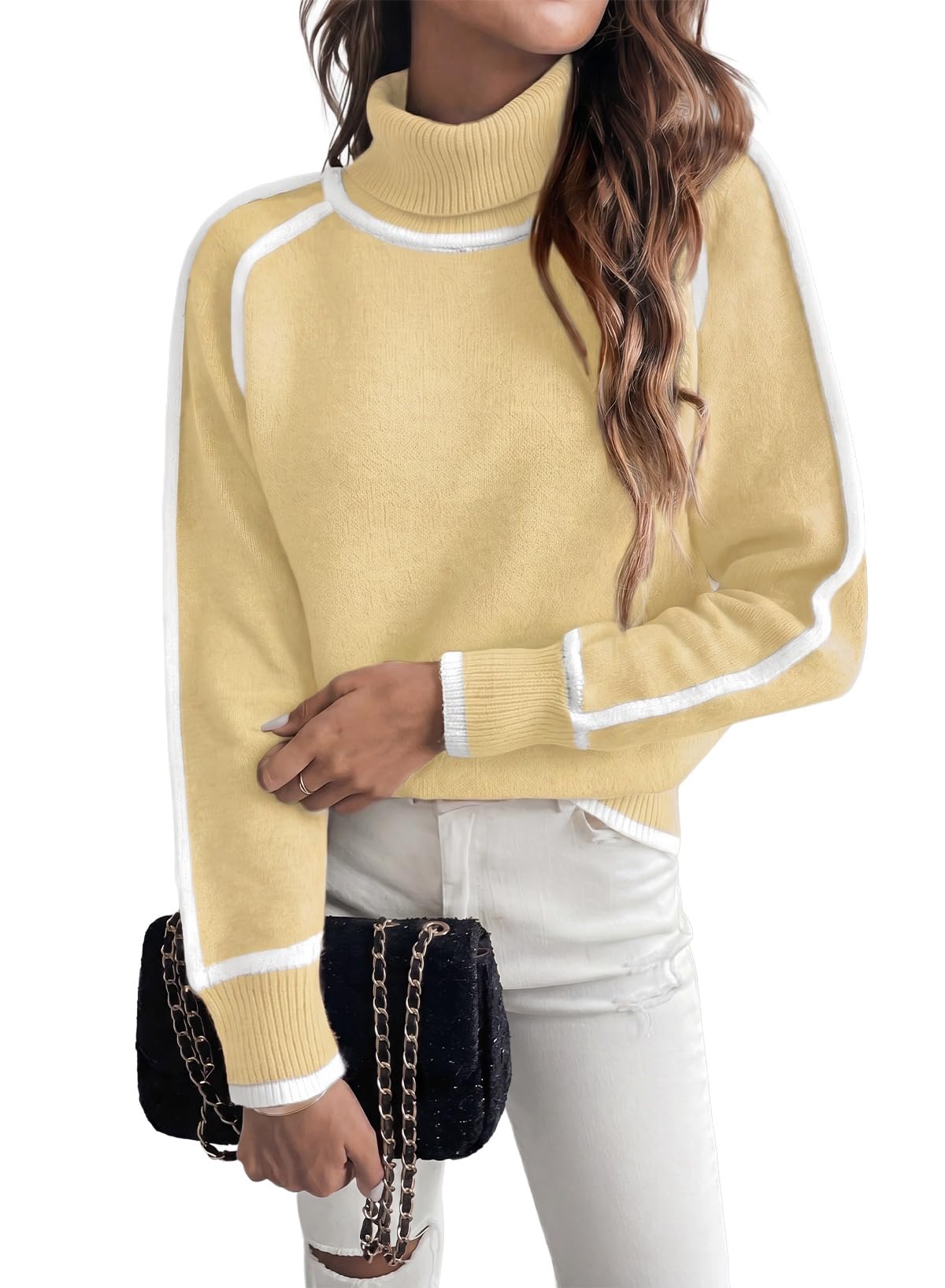 EVALESS Sweaters for Women Fall Winter Cozy Turtleneck Sweater