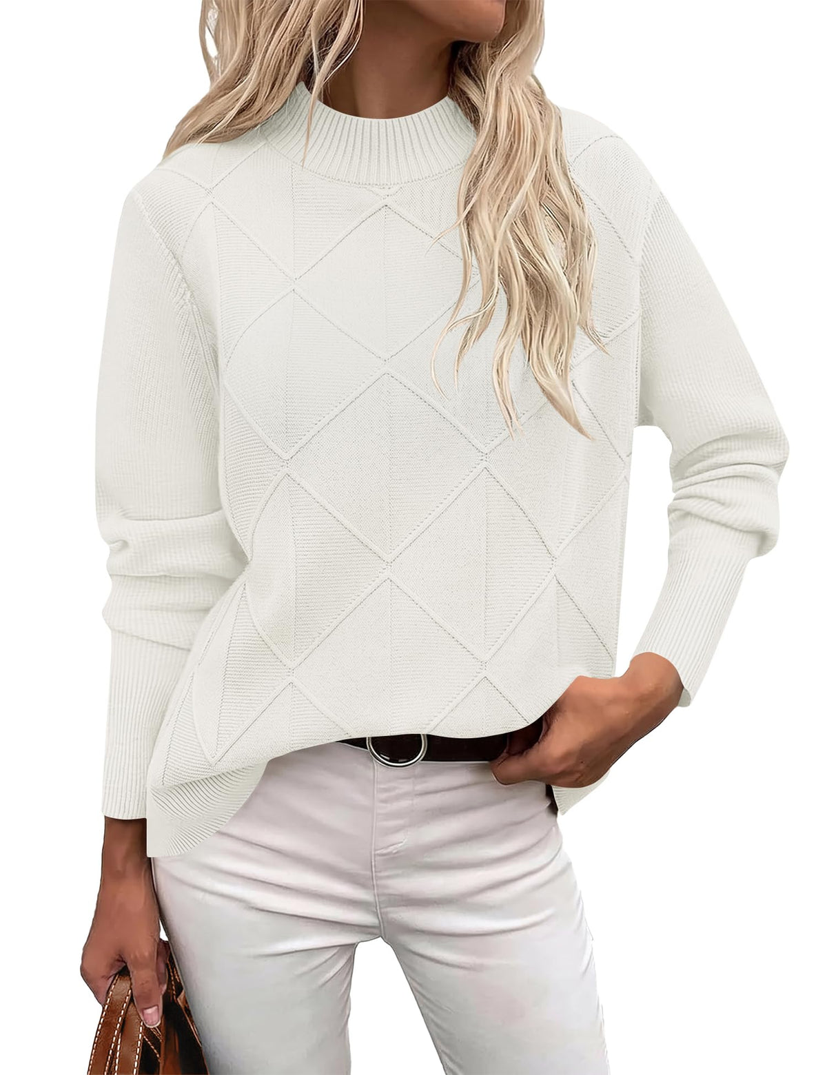 LOMON Women's Mock Neck Sweater Long Sleeve 2026 Fall Winter Knitted Tops