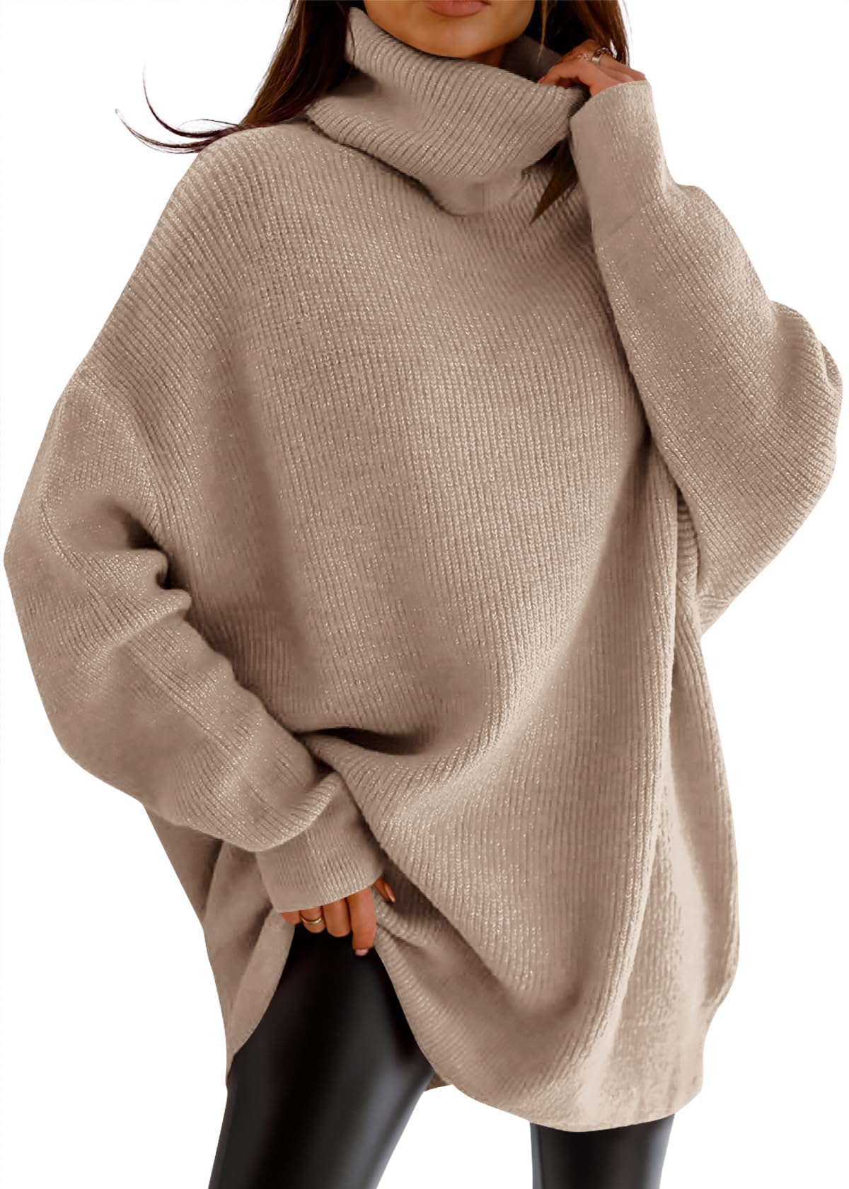Womens Turtleneck Oversized Sweater Batwing Chunky Pullover Sweater Casual Fall Loose Knit Jumper Top